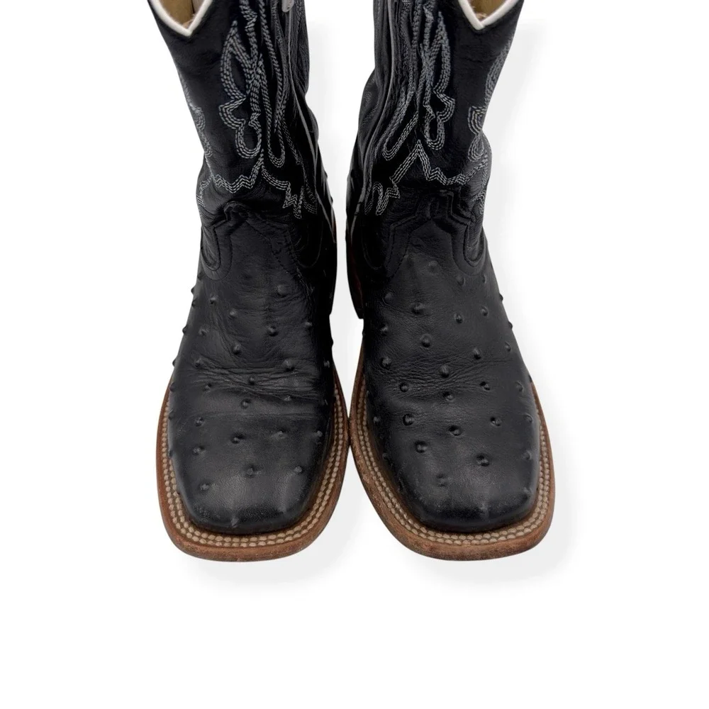 Anderson Bean Kids Leather Cowboy Boots Impostrich Size 2 Black Square Toe 3015